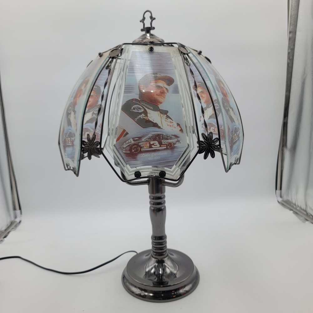 Dale Earnhardt NASCAR #3 Glass Panel Table Lamp 23" Commemorative Repair Project